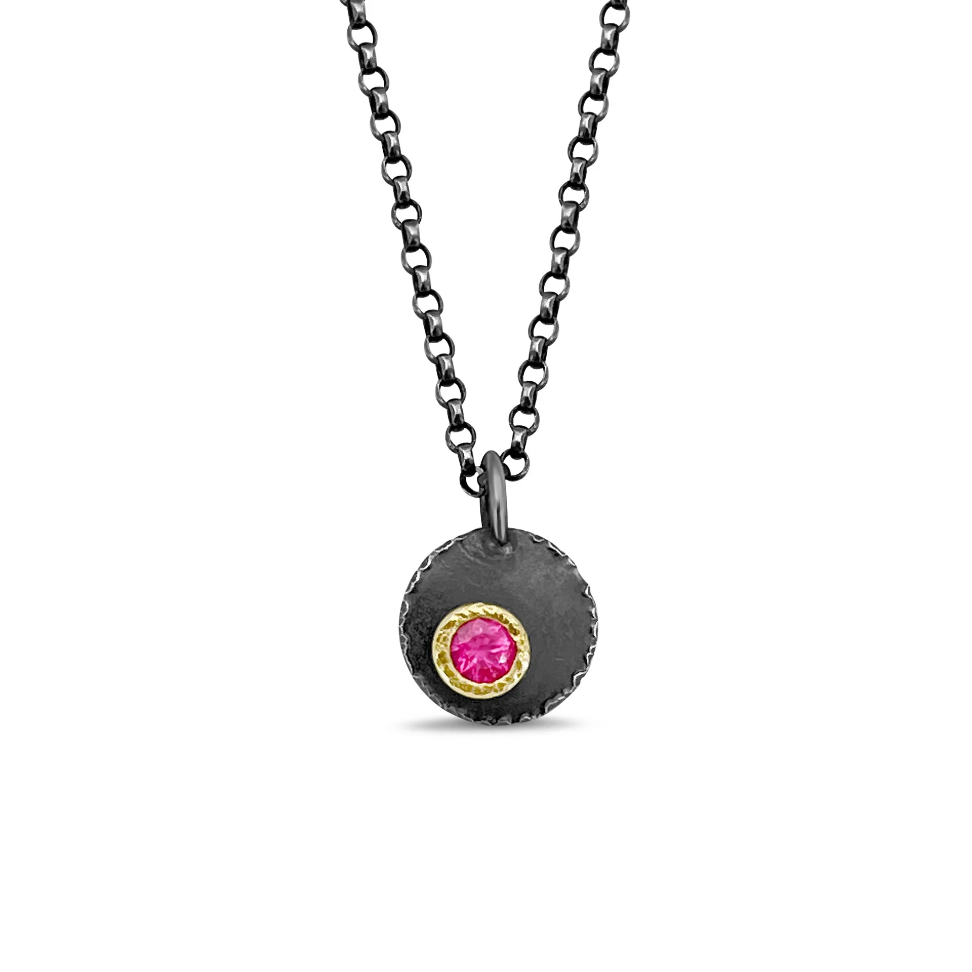 18k Gold and Silver Pink Spinel Pendant Necklace - ISABELLA