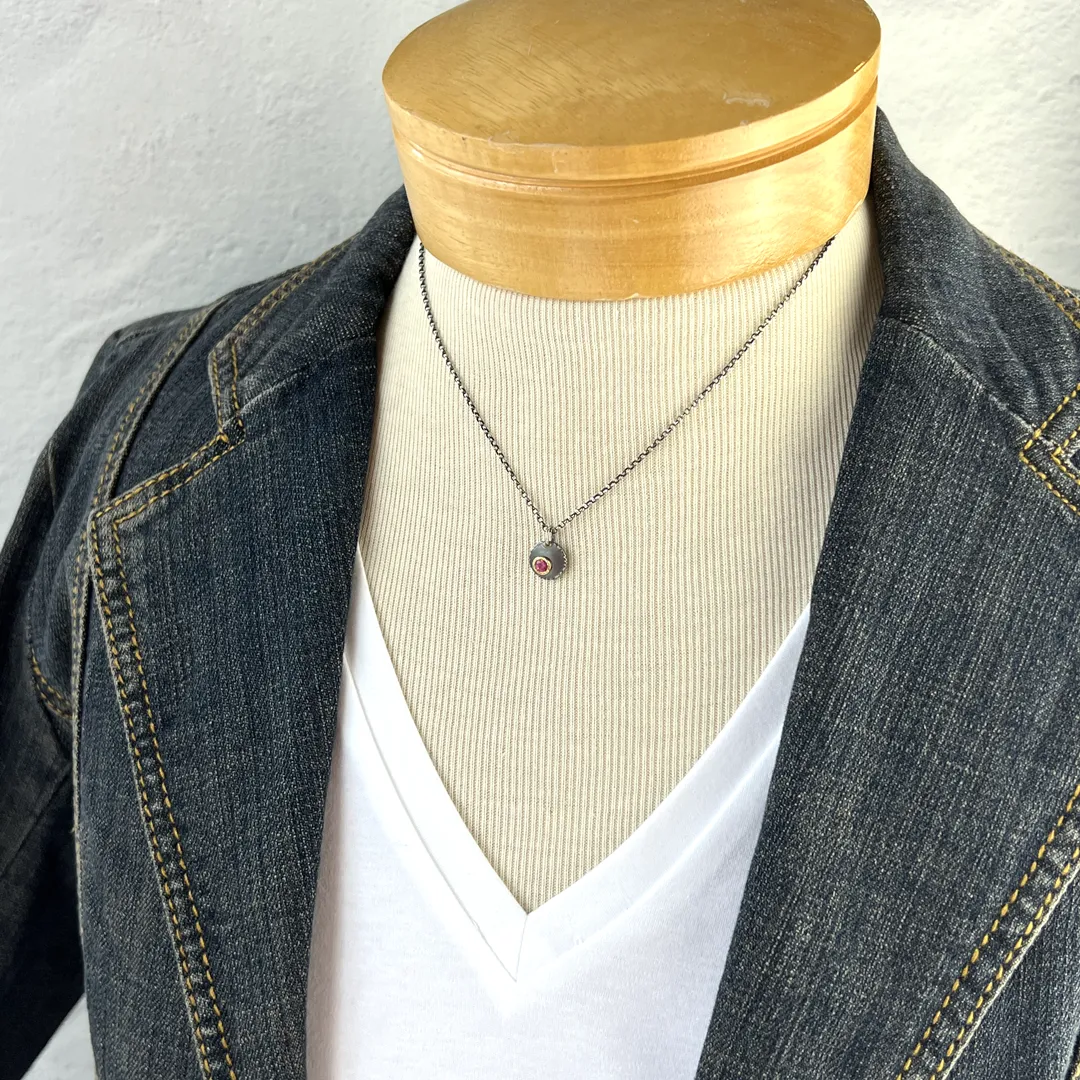 18k Gold and Silver Pink Spinel Pendant Necklace - ISABELLA