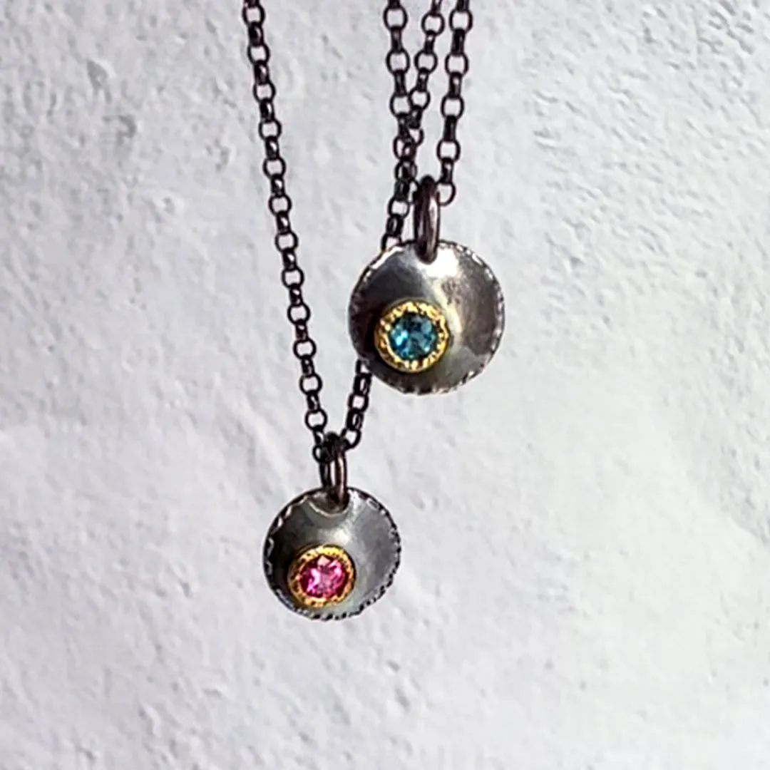 18k Gold and Silver Pink Spinel Pendant Necklace - ISABELLA