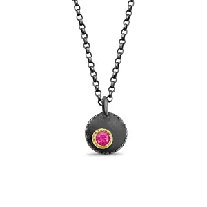 18k Gold and Silver Pink Spinel Pendant Necklace - ISABELLA