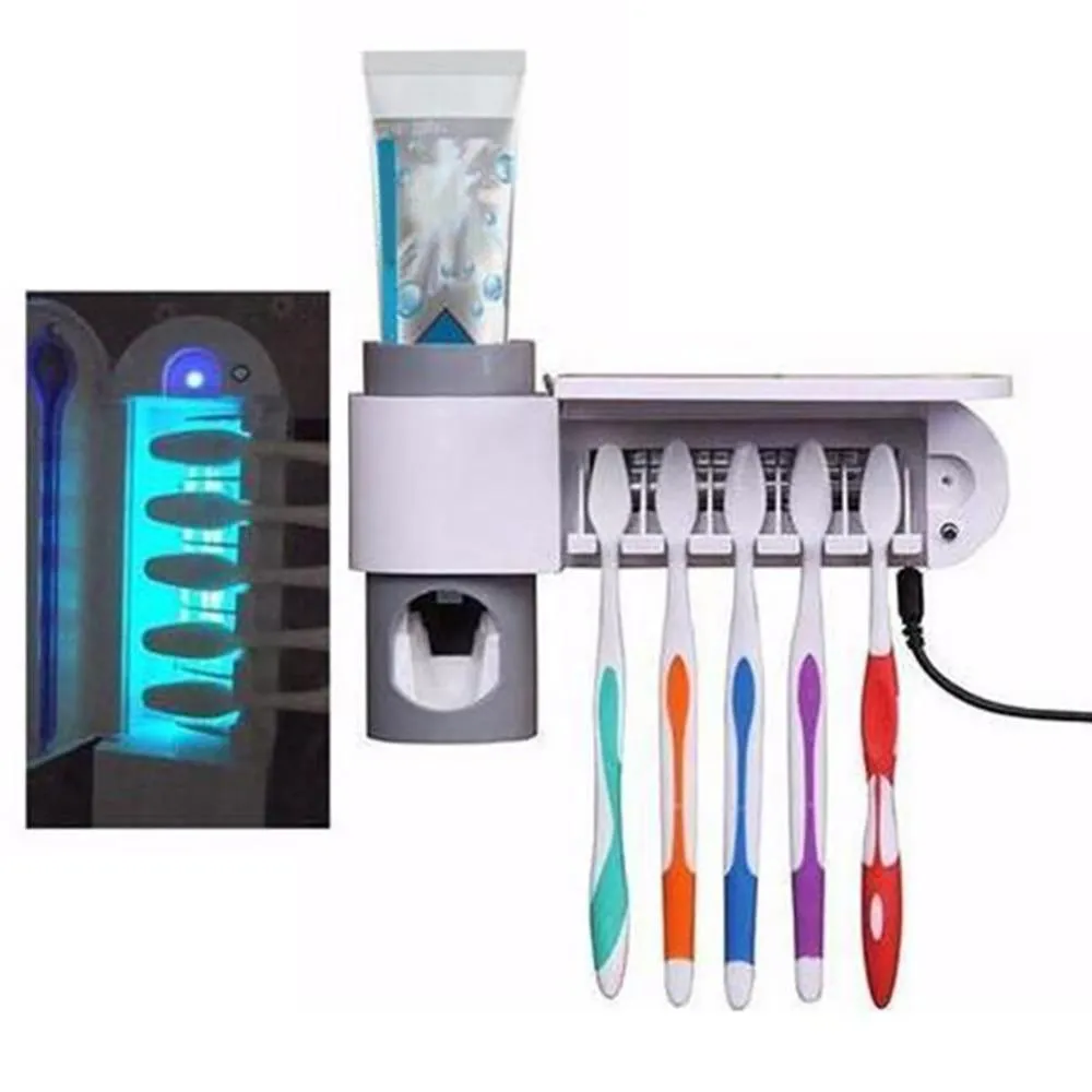 Antibacterial UV Light Toothbrush Sterilizer Automatic Toothpaste Dispenser