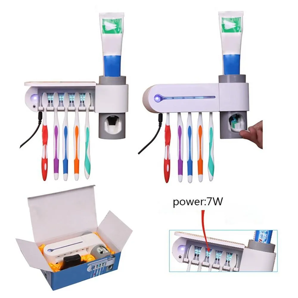 Antibacterial UV Light Toothbrush Sterilizer Automatic Toothpaste Dispenser