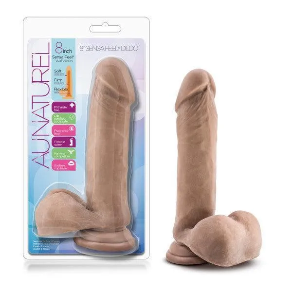 Au Naturel 8 Inch Dual Density Suction Cup Dildo with Balls - Caramel