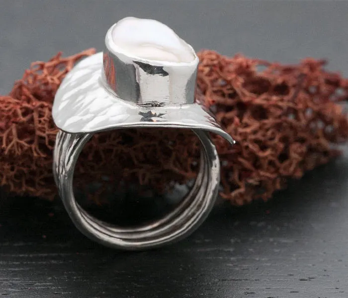 Baroque Pearl Cocktail Statement Ring in Silver - ARIEL ring