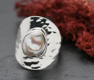 Baroque Pearl Cocktail Statement Ring in Silver - ARIEL ring