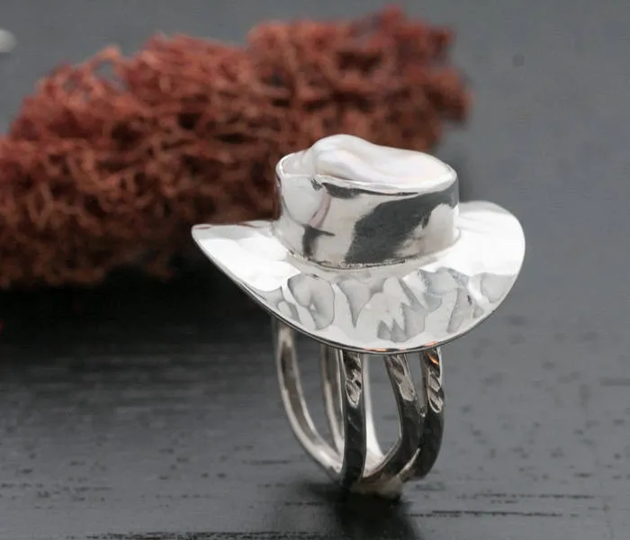 Baroque Pearl Cocktail Statement Ring in Silver - ARIEL ring