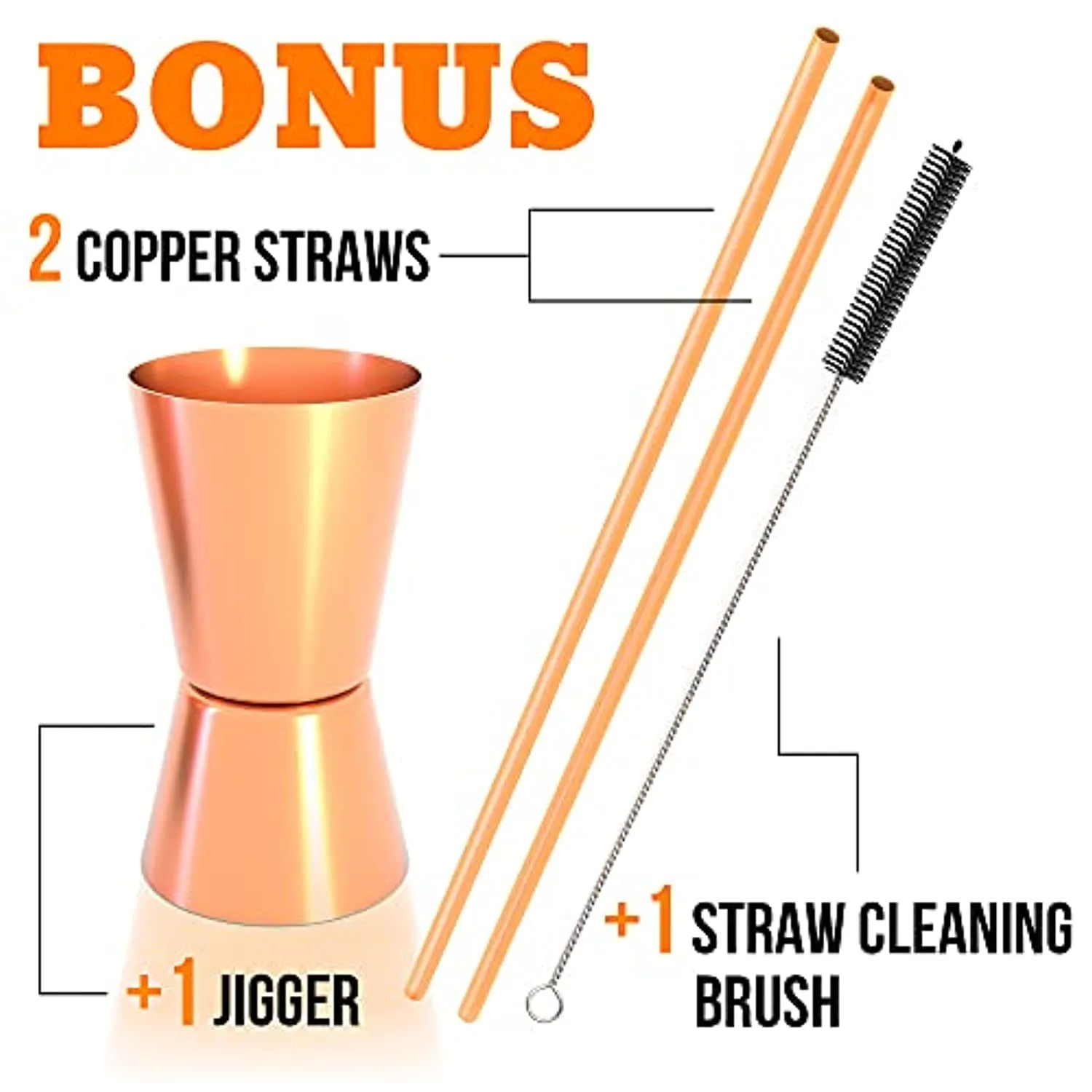 Benicci  Moscow Mule Copper Mugs - Set of 2 - 100% HANDCRAFTED - Food Safe Pure Solid Copper Mugs - 16 oz Gift Set with BONUS - Premium Quality Cocktail Copper Straws, Straw Cleaning Brush and Jigger!