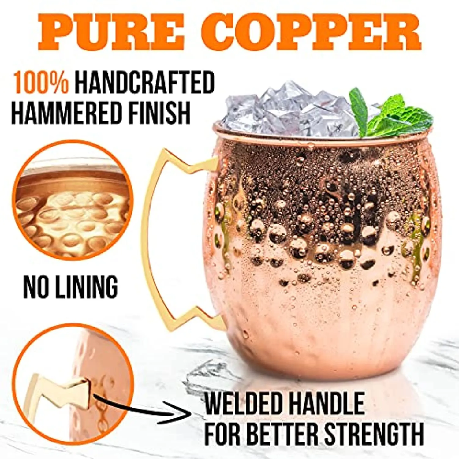 Benicci  Moscow Mule Copper Mugs - Set of 2 - 100% HANDCRAFTED - Food Safe Pure Solid Copper Mugs - 16 oz Gift Set with BONUS - Premium Quality Cocktail Copper Straws, Straw Cleaning Brush and Jigger!