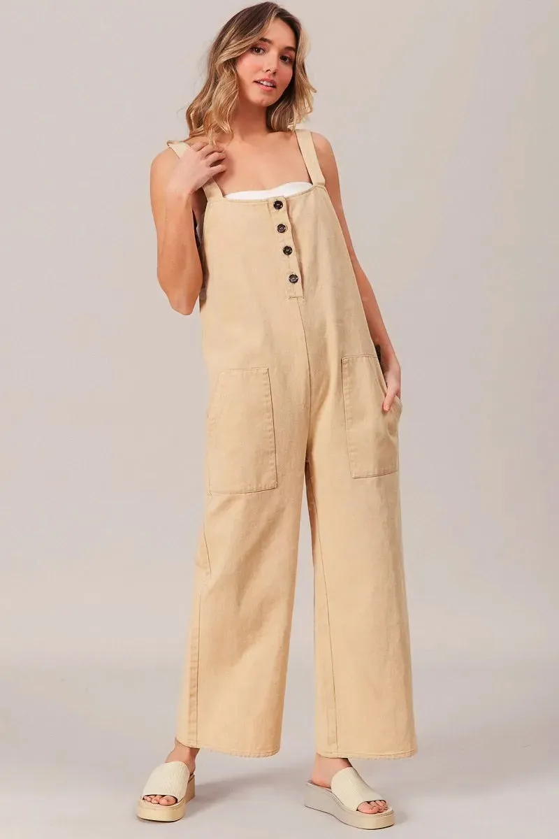 BiBi Washed Denim Buttoned Overall Jumpsuit