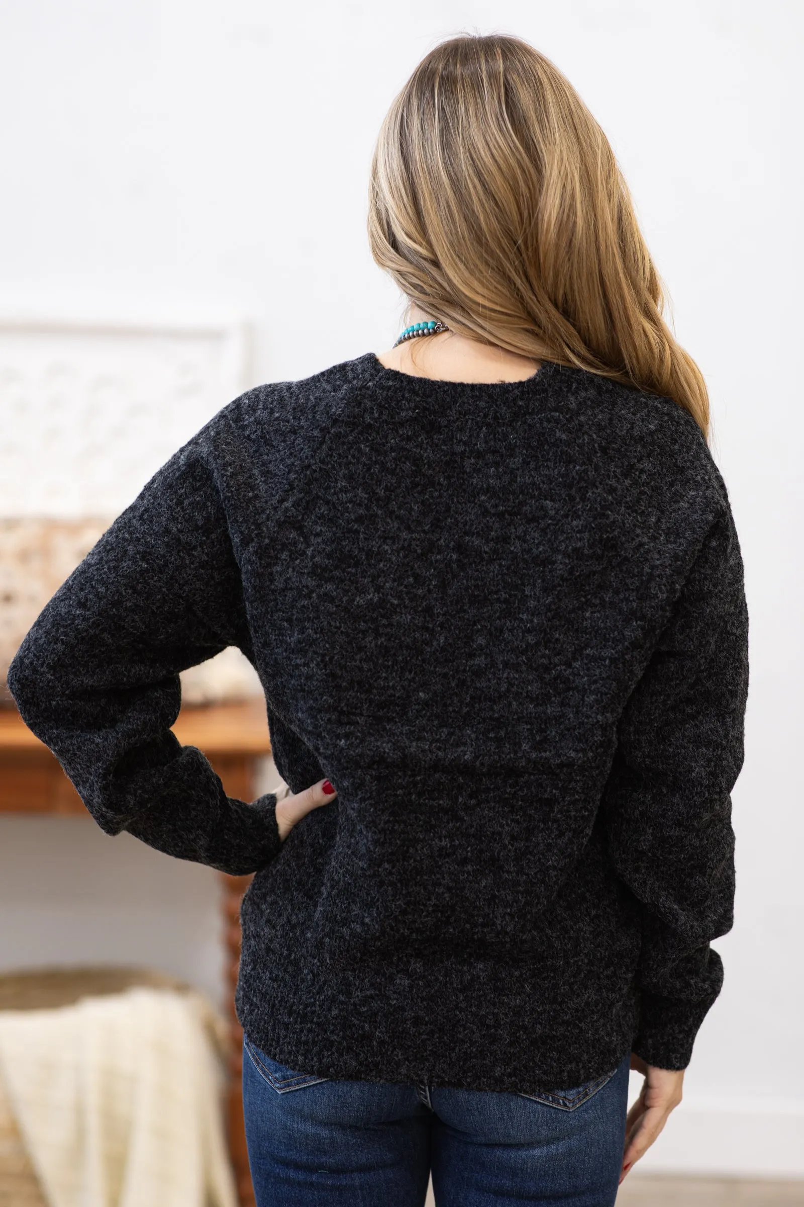 Black Easy Raglan Long Sleeve Sweater