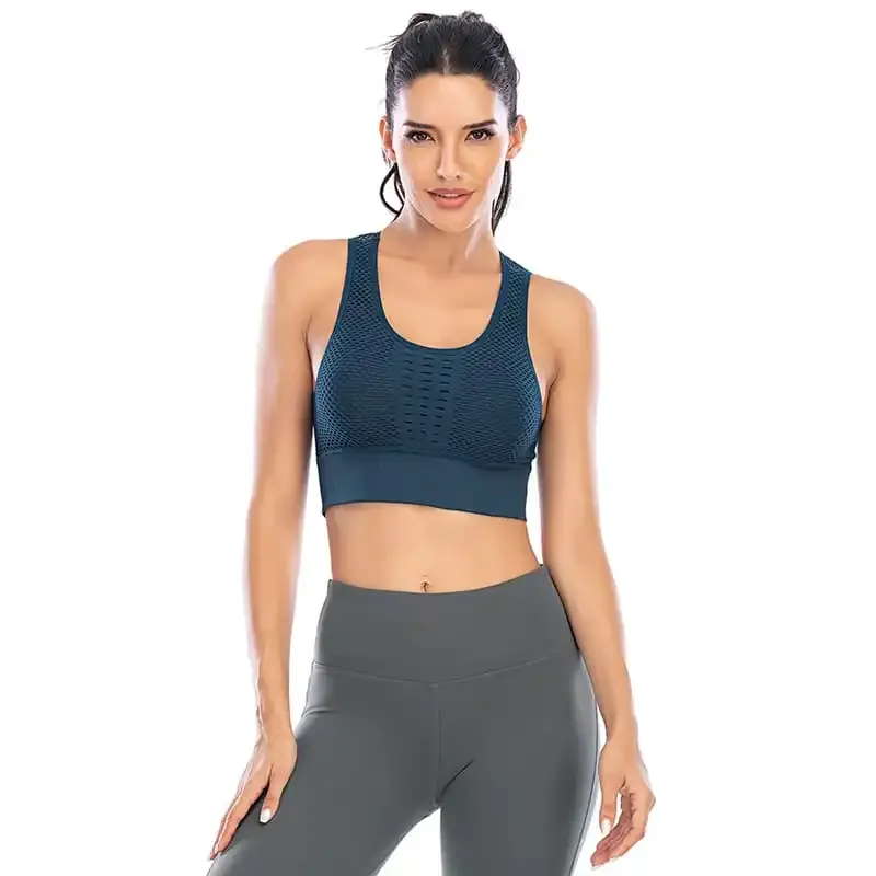 Bounce Scoop Neck Seamless Cutout Mesh Back Sports Bra