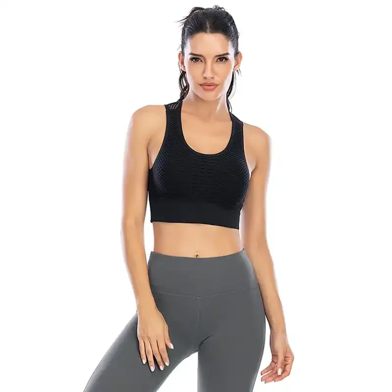 Bounce Scoop Neck Seamless Cutout Mesh Back Sports Bra