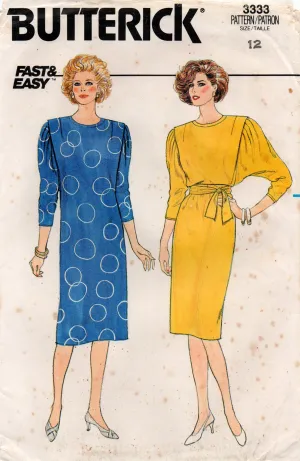 Butterick 3333 Womens EASY Pullover Straight Dress 1980s Vintage Sewing Pattern Size 12 Bust 34 inches UNCUT Factory Folded
