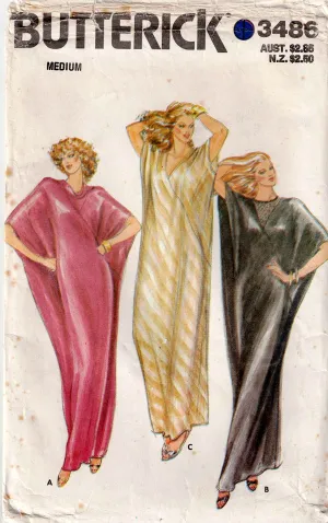 Butterick 3486 EASY Pullover Lounging Caftan 1980s Vintage Sewing Pattern Size Medium 12 - 14 UNCUT Factory Folded