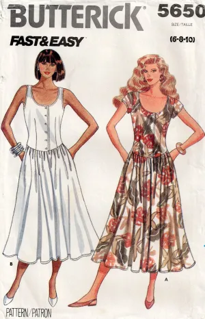 Butterick 5650 Womens Drop Waisted Casual Sundress 1980s Vintage Sewing Pattern Size 6 - 10 UNCUT Factory Folded