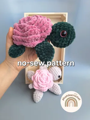 Crochet rose turtle Pattern, crochet turtle pattern, no sew turtle pattern