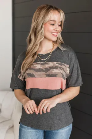 Easy Encounters Color Block Top- Charcoal