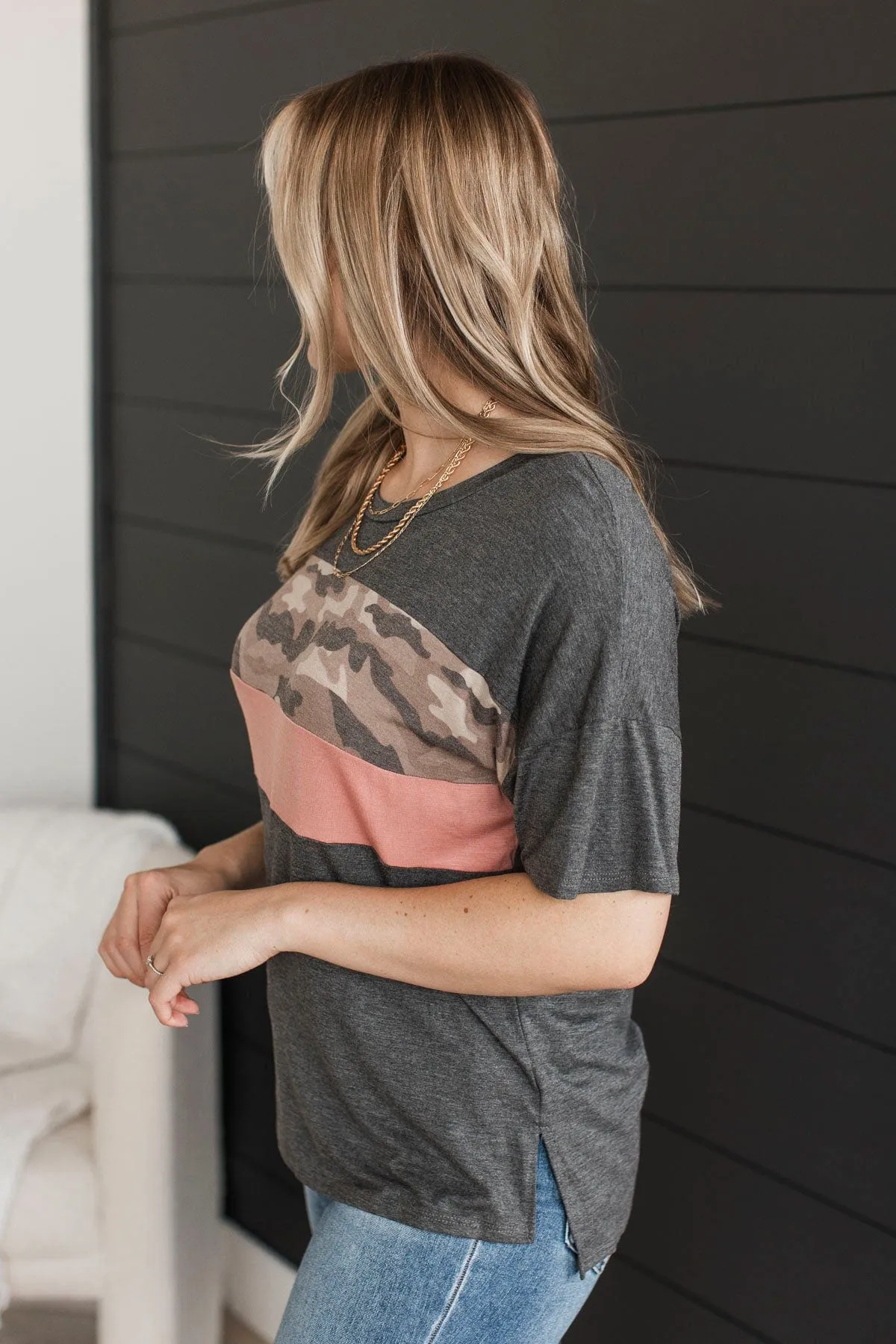 Easy Encounters Color Block Top- Charcoal