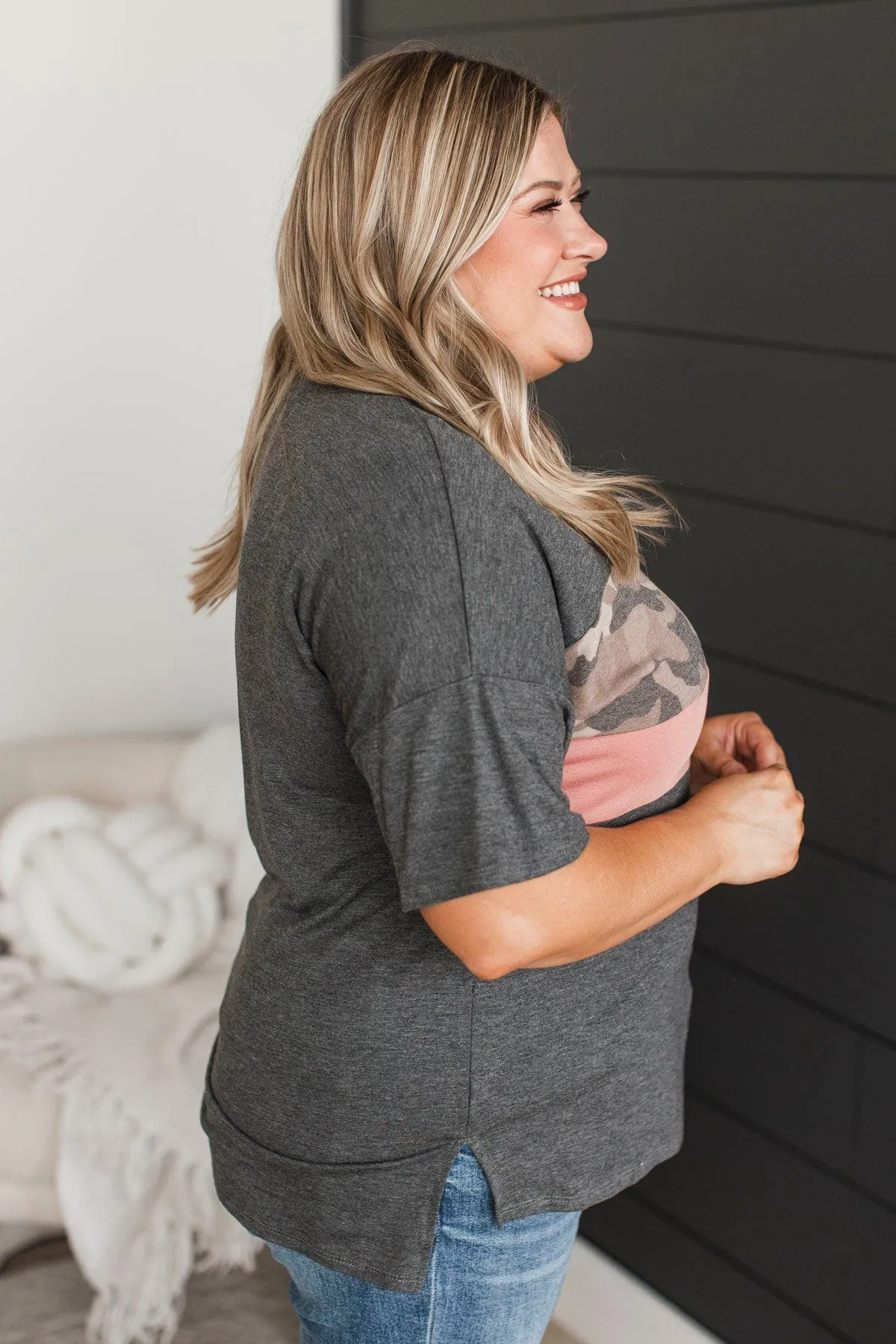 Easy Encounters Color Block Top- Charcoal
