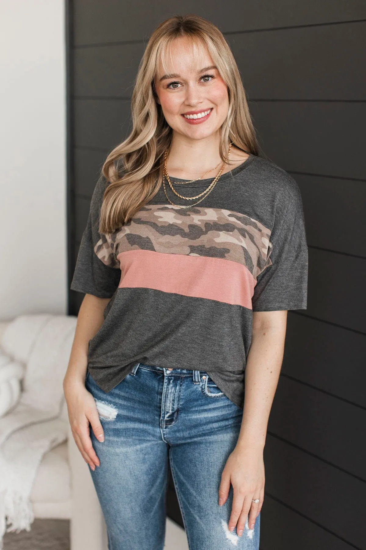 Easy Encounters Color Block Top- Charcoal