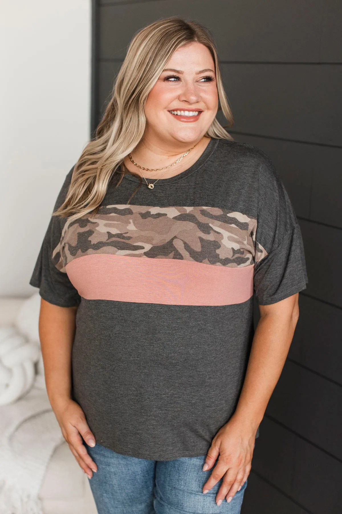 Easy Encounters Color Block Top- Charcoal
