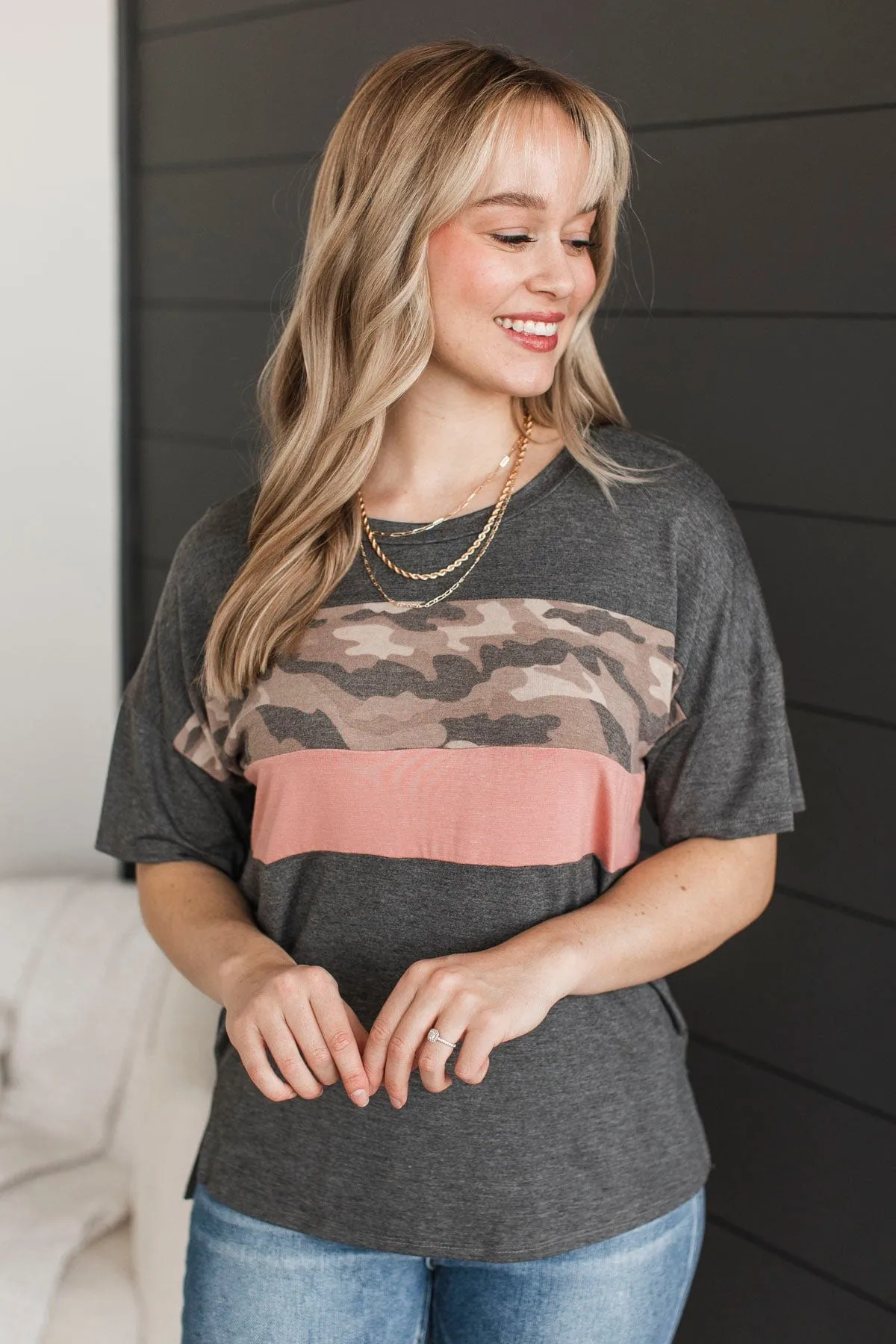 Easy Encounters Color Block Top- Charcoal