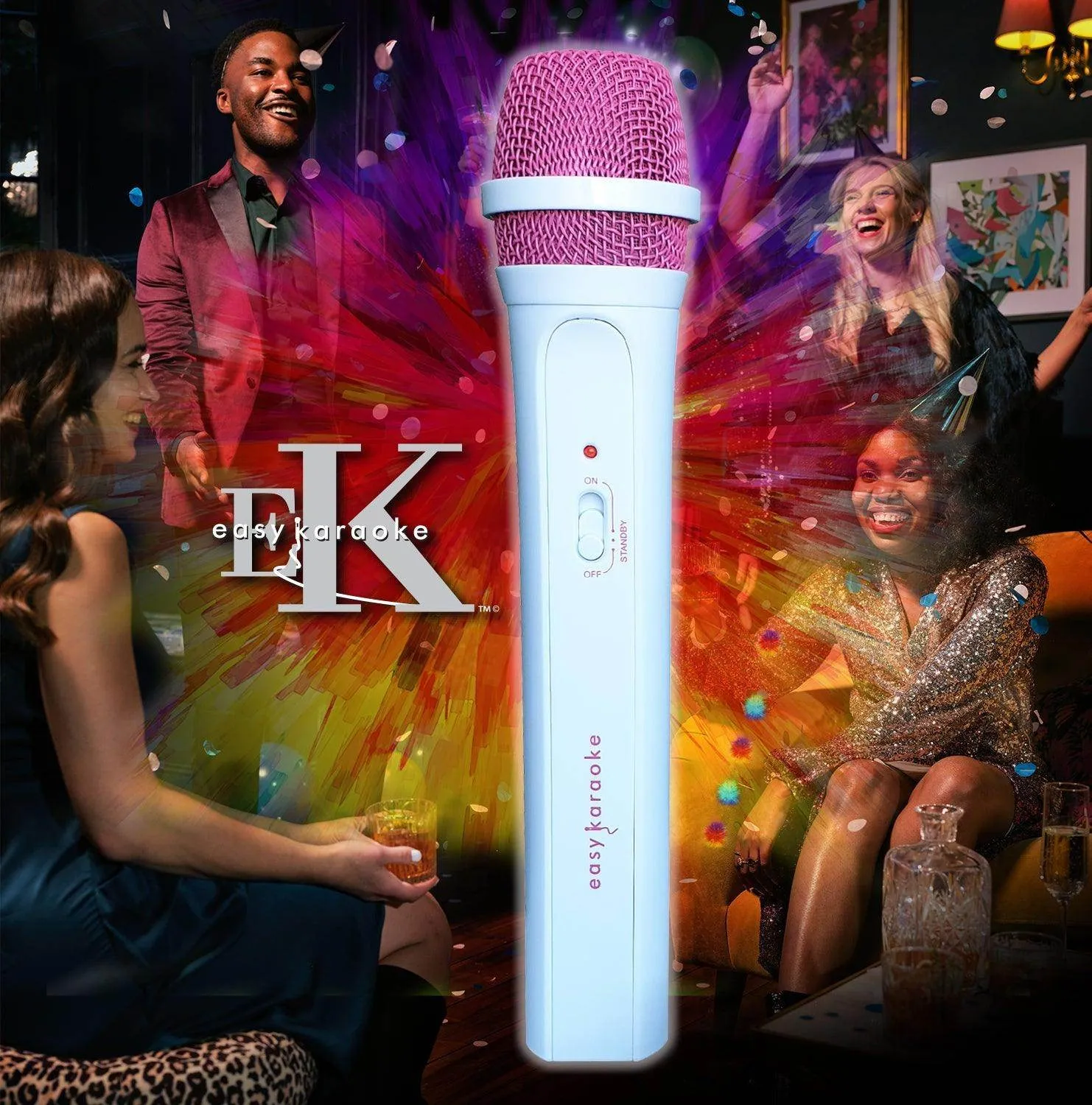 Easy Karaoke Wireless Microphone ~ Pink/White