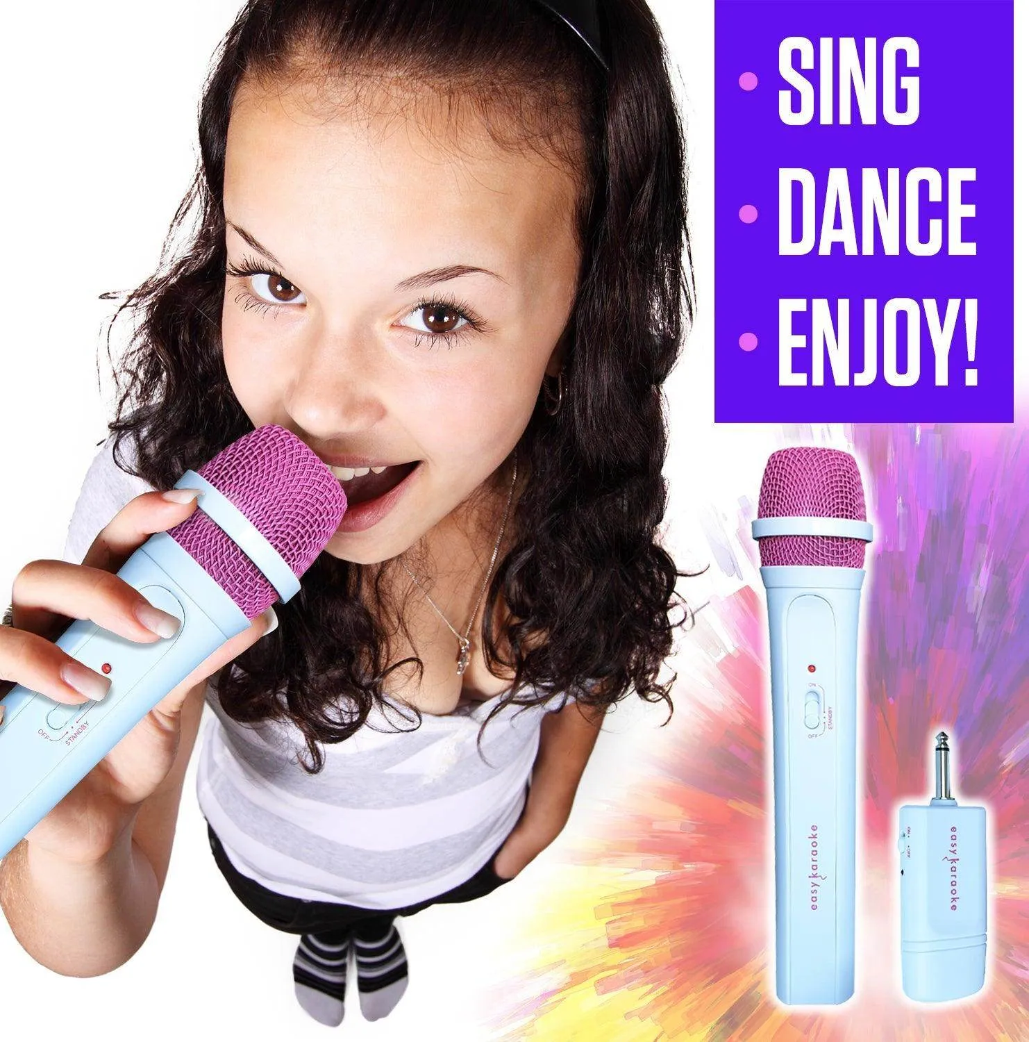 Easy Karaoke Wireless Microphone ~ Pink/White