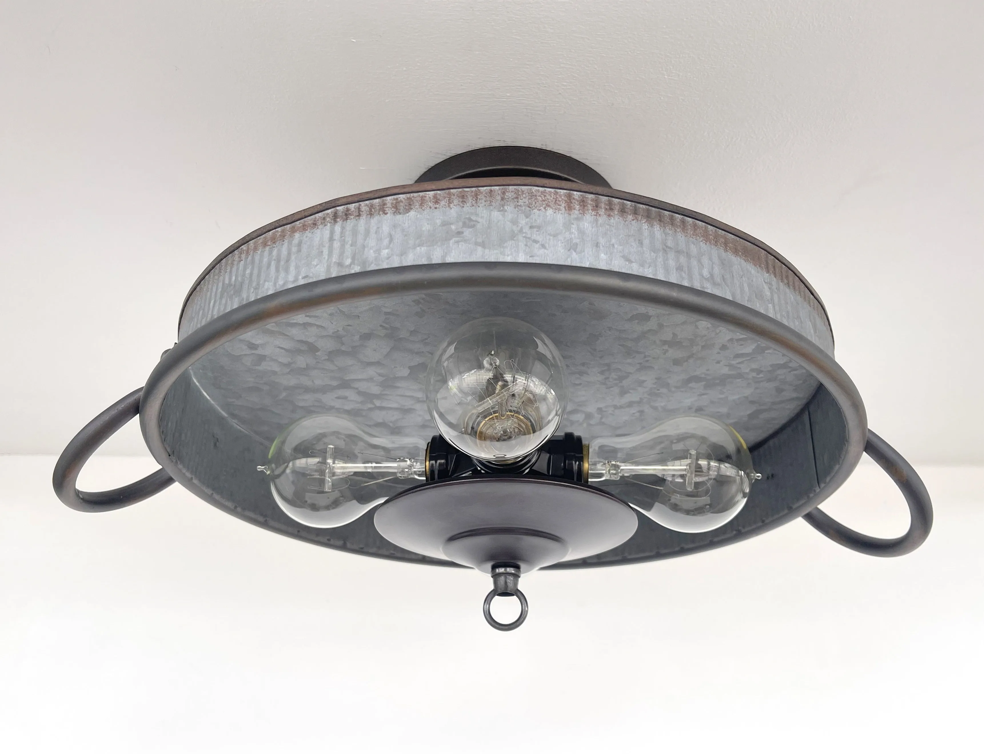 Farmhouse Ceiling Light -Rustic Reeded Galvanized Flat Tub