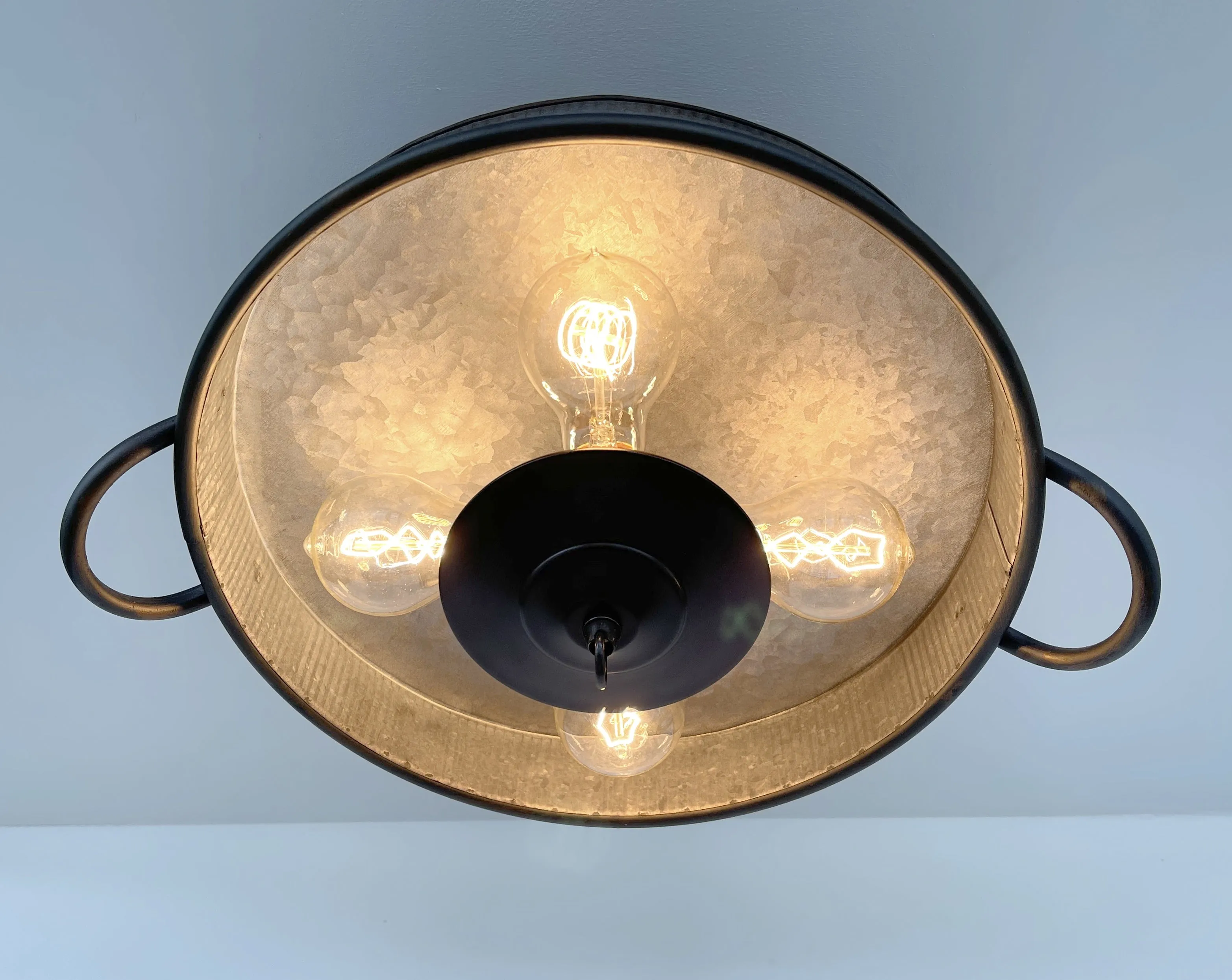 Farmhouse Ceiling Light -Rustic Reeded Galvanized Flat Tub