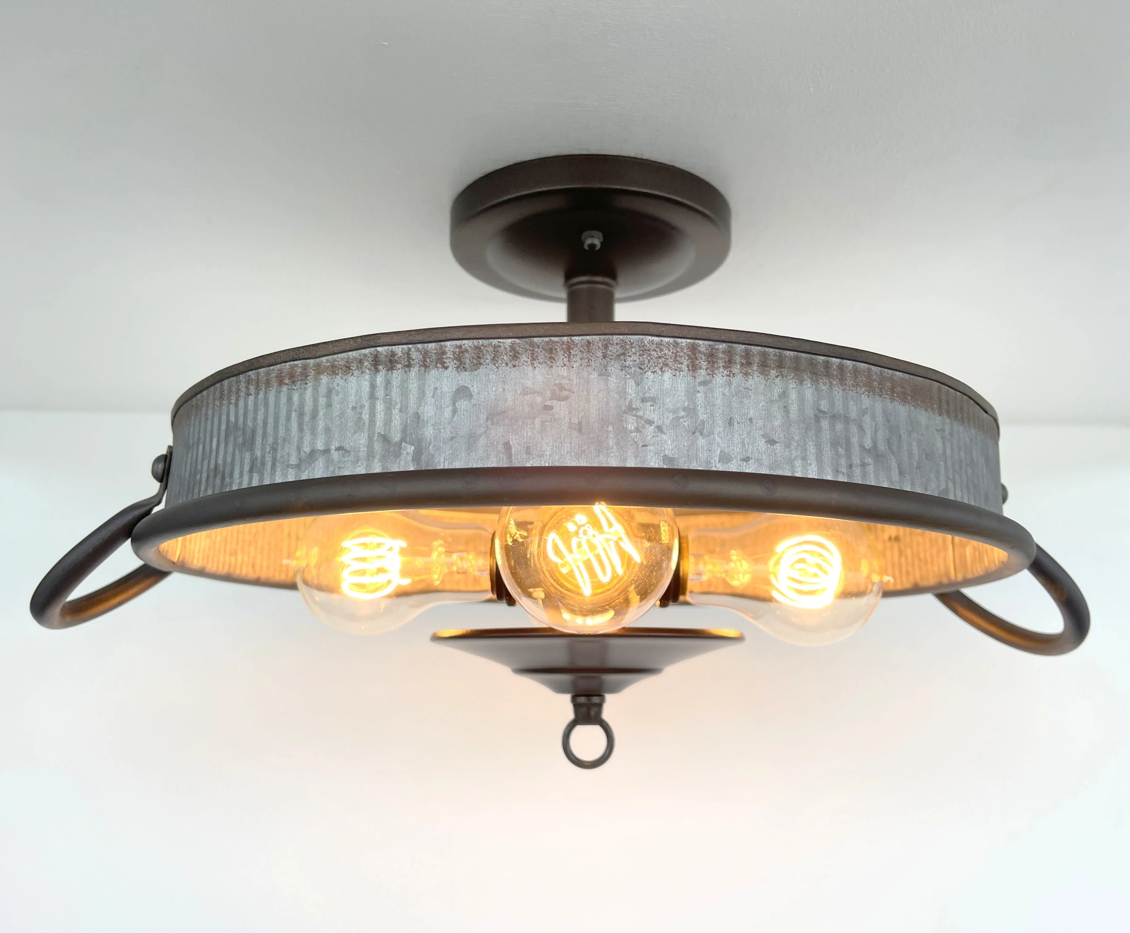 Farmhouse Ceiling Light -Rustic Reeded Galvanized Flat Tub