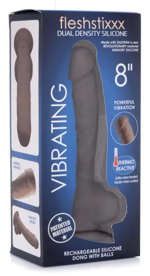 Fleshstixxx 8 inches Vibrating Silicone Dildo With Balls Brown