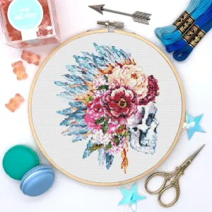 Flower Skull Cross Stitch Pattern #38