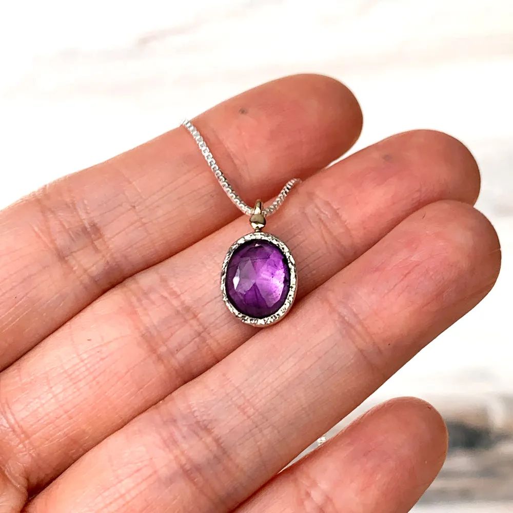 Free Form Mixed Silver and 14k Gold Amethyst Pendant Necklace