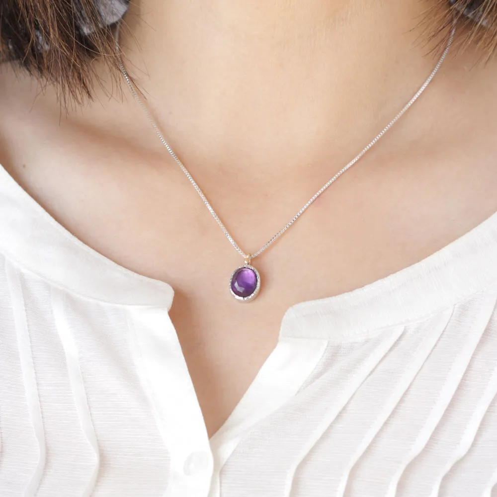 Free Form Mixed Silver and 14k Gold Amethyst Pendant Necklace