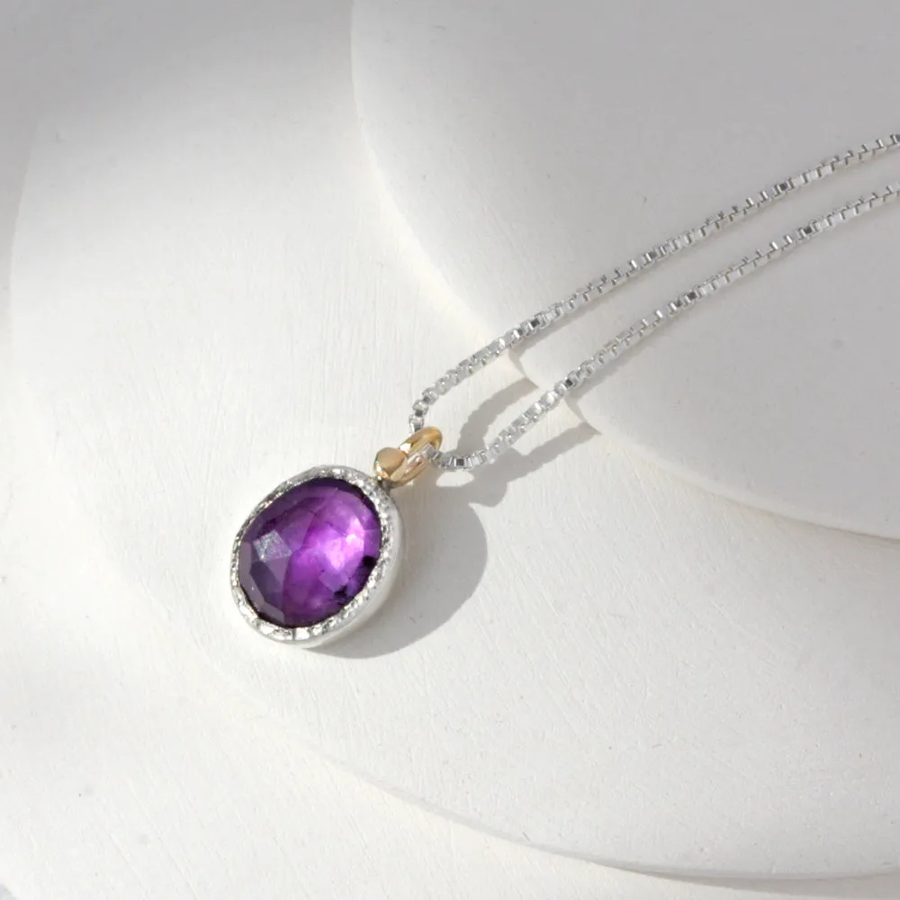 Free Form Mixed Silver and 14k Gold Amethyst Pendant Necklace