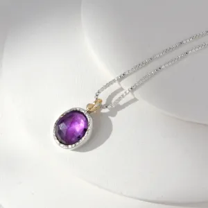Free Form Mixed Silver and 14k Gold Amethyst Pendant Necklace