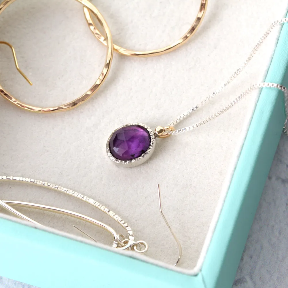Free Form Mixed Silver and 14k Gold Amethyst Pendant Necklace