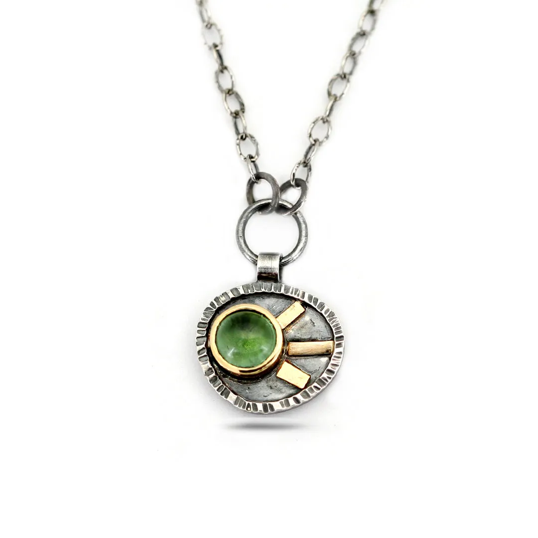 Green Tourmaline and Mixed Silver and Gold Pendant Necklace - BRENDA