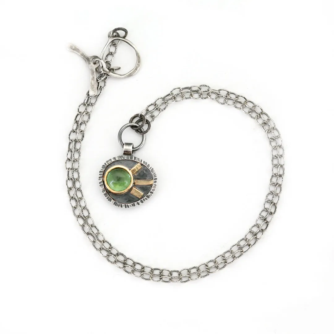Green Tourmaline and Mixed Silver and Gold Pendant Necklace - BRENDA