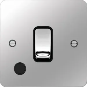 Hager WFDP84FOPSB Sollysta Flat Plate 20A Double Pole Switch   Flex Outlet - Polished Steel   Black Insert