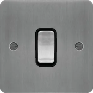 Hager WFPS12BSB Sollysta Flat Plate 10AX 1 Gang 2 Way Wall Switch - Brushed Steel   Black Insert