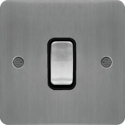 Hager WFPS12BSB Sollysta Flat Plate 10AX 1 Gang 2 Way Wall Switch - Brushed Steel   Black Insert