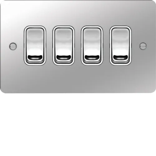 Hager WFPS42PSW Sollysta Flat Plate 10AX 4 Gang 2 Way Wall Switch - Polished Steel   White Insert