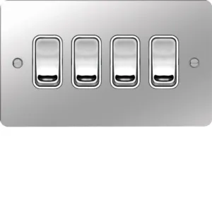 Hager WFPS42PSW Sollysta Flat Plate 10AX 4 Gang 2 Way Wall Switch - Polished Steel   White Insert