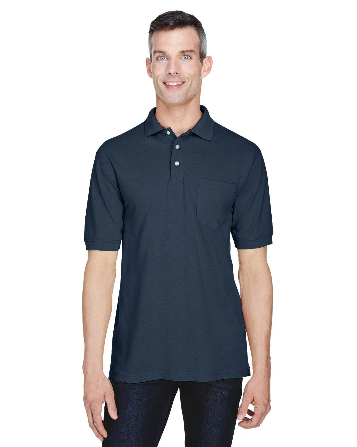 Harriton Easy Blend Pocket Polo Shirt | Navy