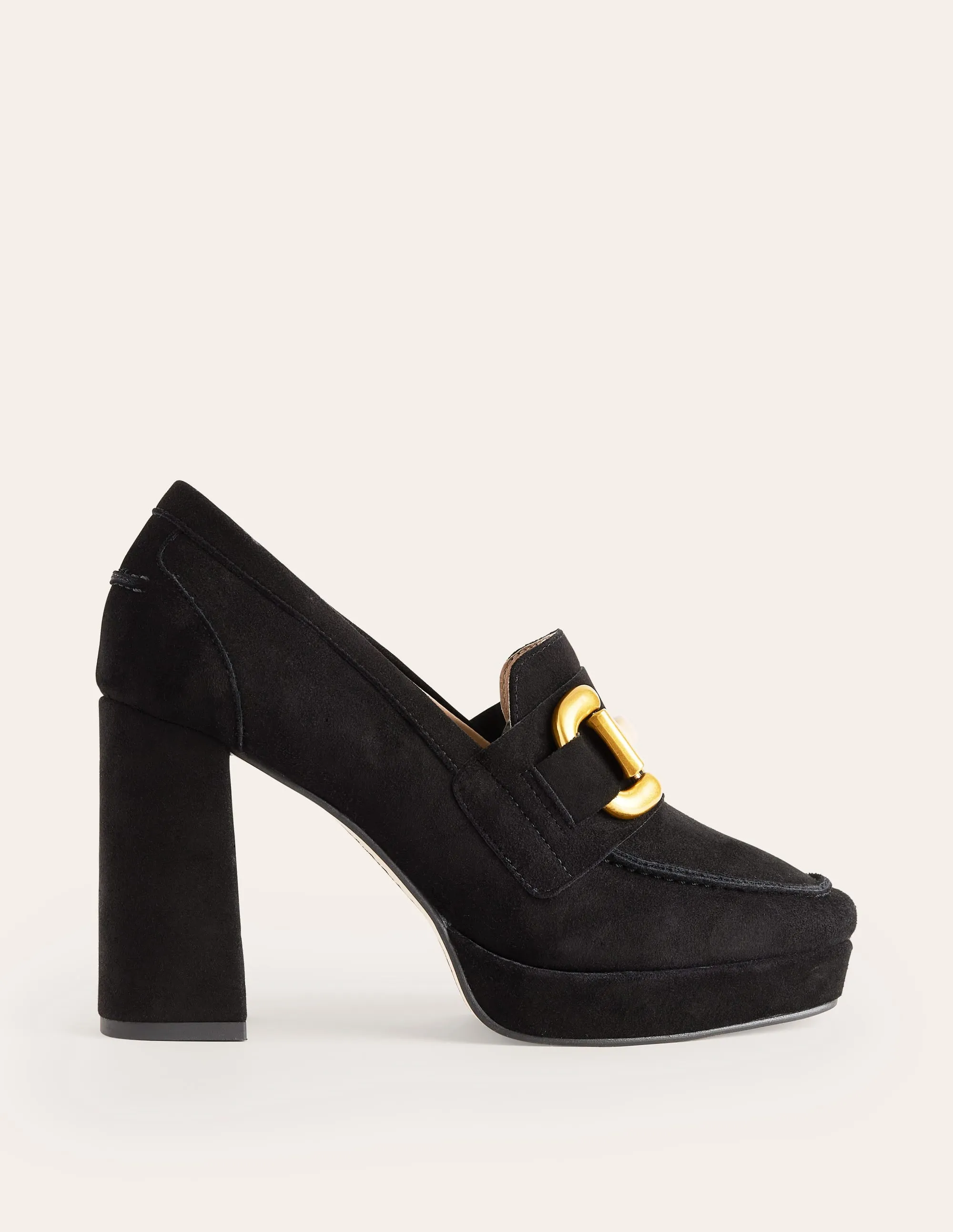 Iris Loafer mit Trensendetail und Plateausohle-Schwarz, Veloursleder