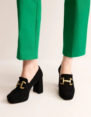 Iris Loafer mit Trensendetail und Plateausohle-Schwarz, Veloursleder