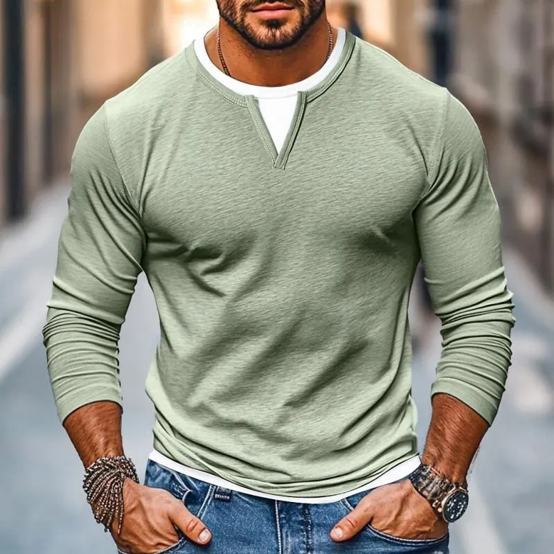 Jareth - Men's Fake Two-Piece Double-Layer Long-Sleeved T-Shirt