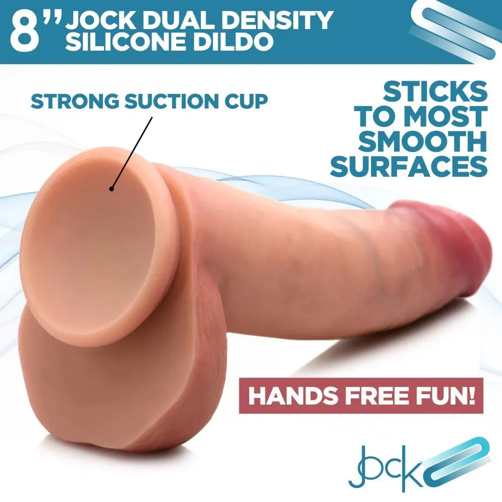 Jock Dual Density Silicone 8 Inch Dildo with Balls & Suction Cup - Vanilla
